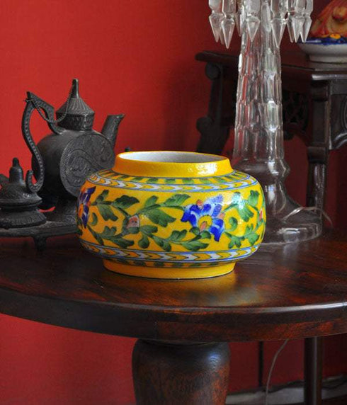 Lime Green Leaves with Yellow Background Table Lamp (Without Lampshade)